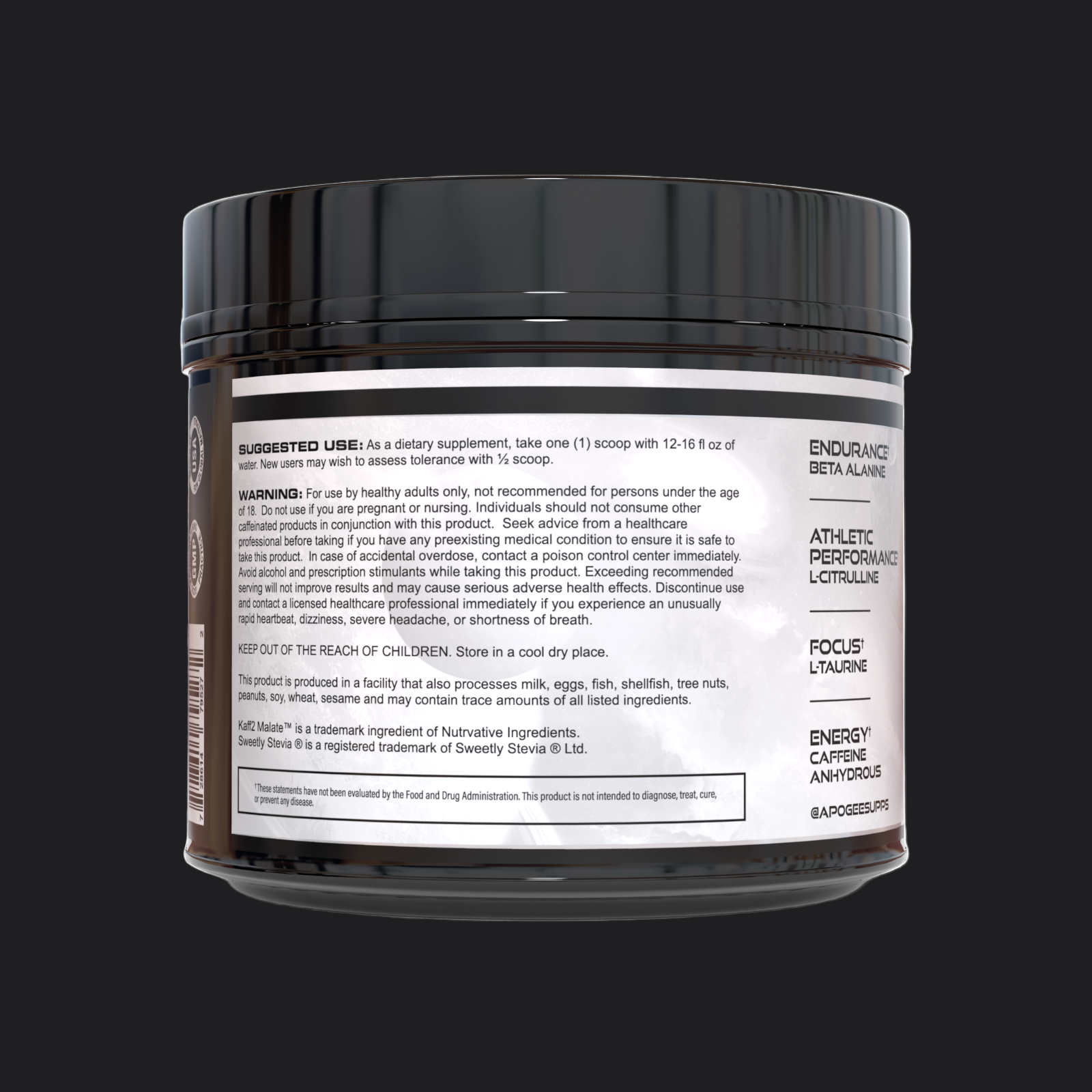 Apogee performance Nutrition Outer Limit clean ingredient low stem pre-workout